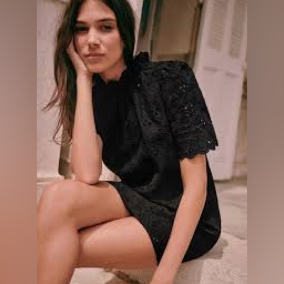 sezane Dresses & Skirts - Sezane Court Louison Dress US 2/FR 34 Black Eyelet Lace Mini